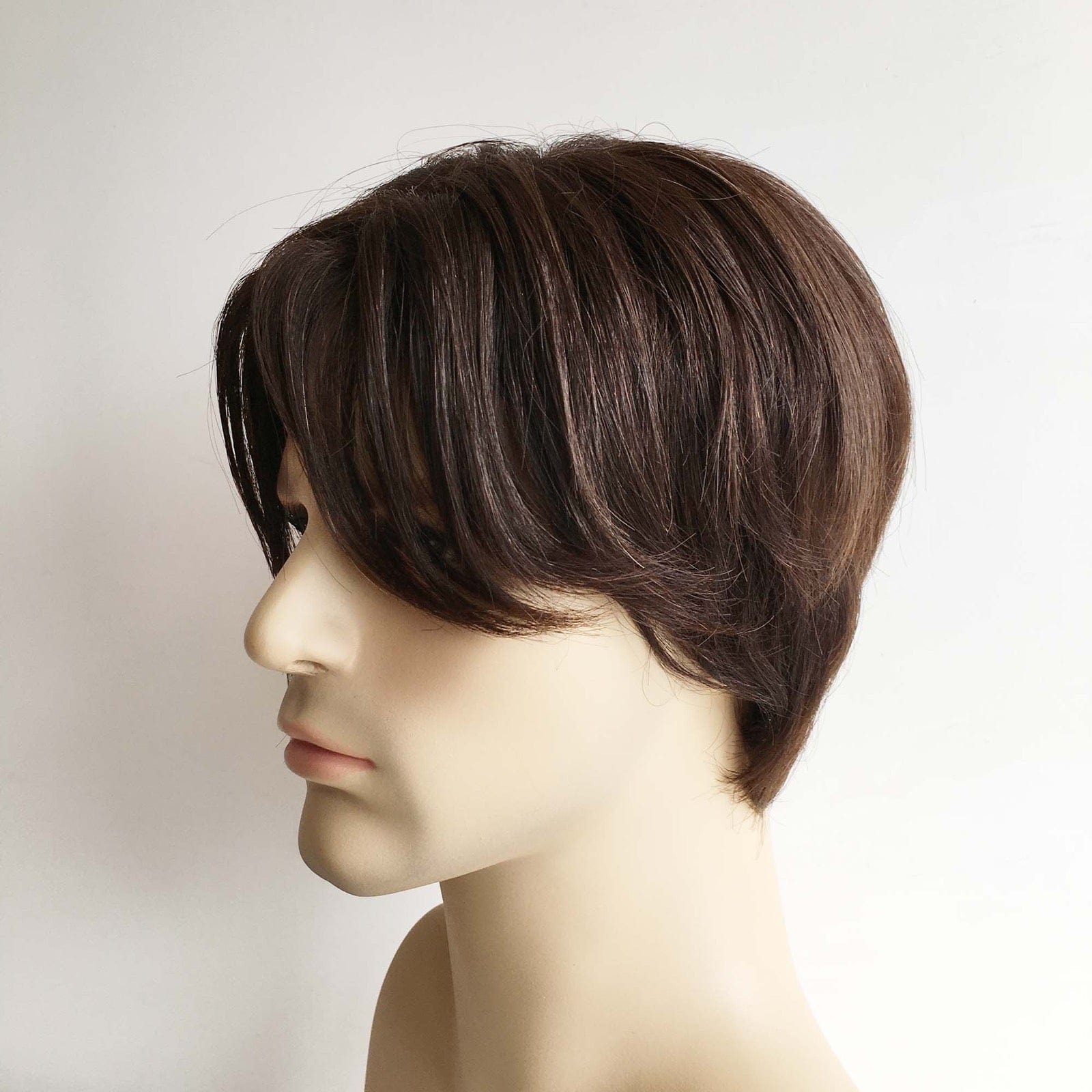 nevermindyrhead Men Dark Brown Real Human Hair Side Part Curtain Bangs Wig