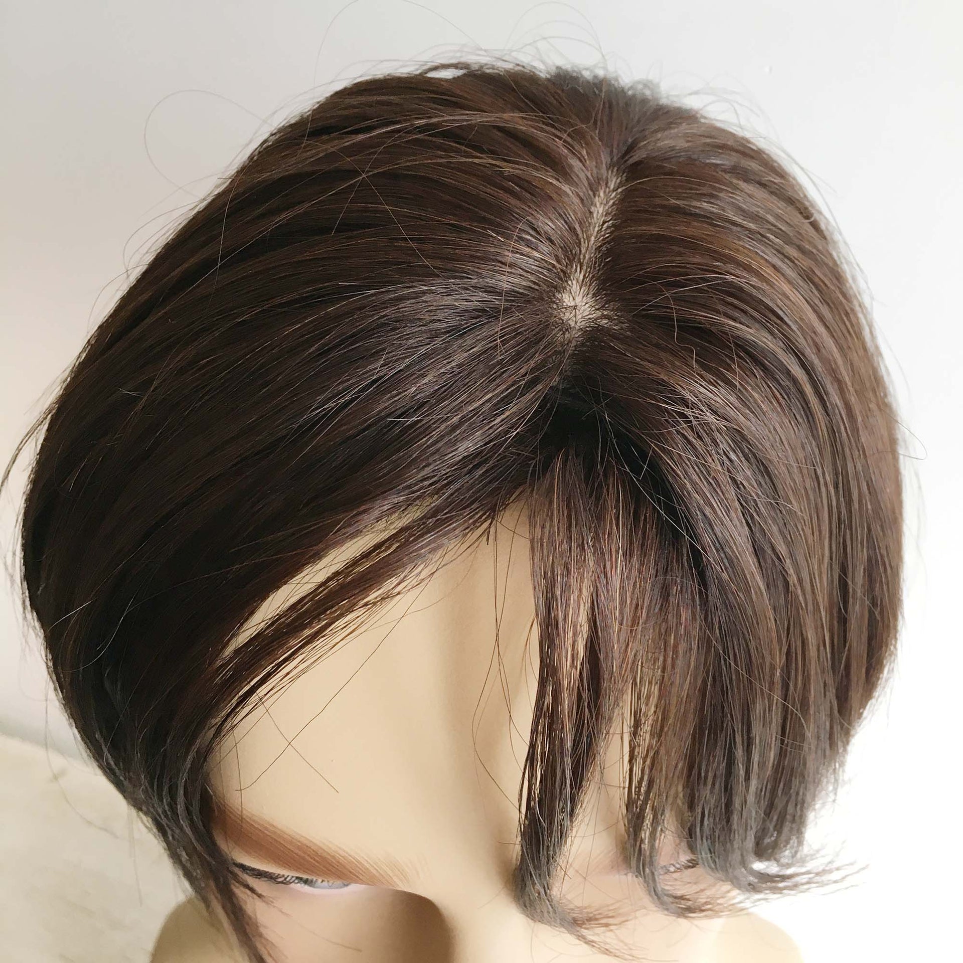 nevermindyrhead Men Dark Brown Real Human Hair Side Part Curtain Bangs Wig