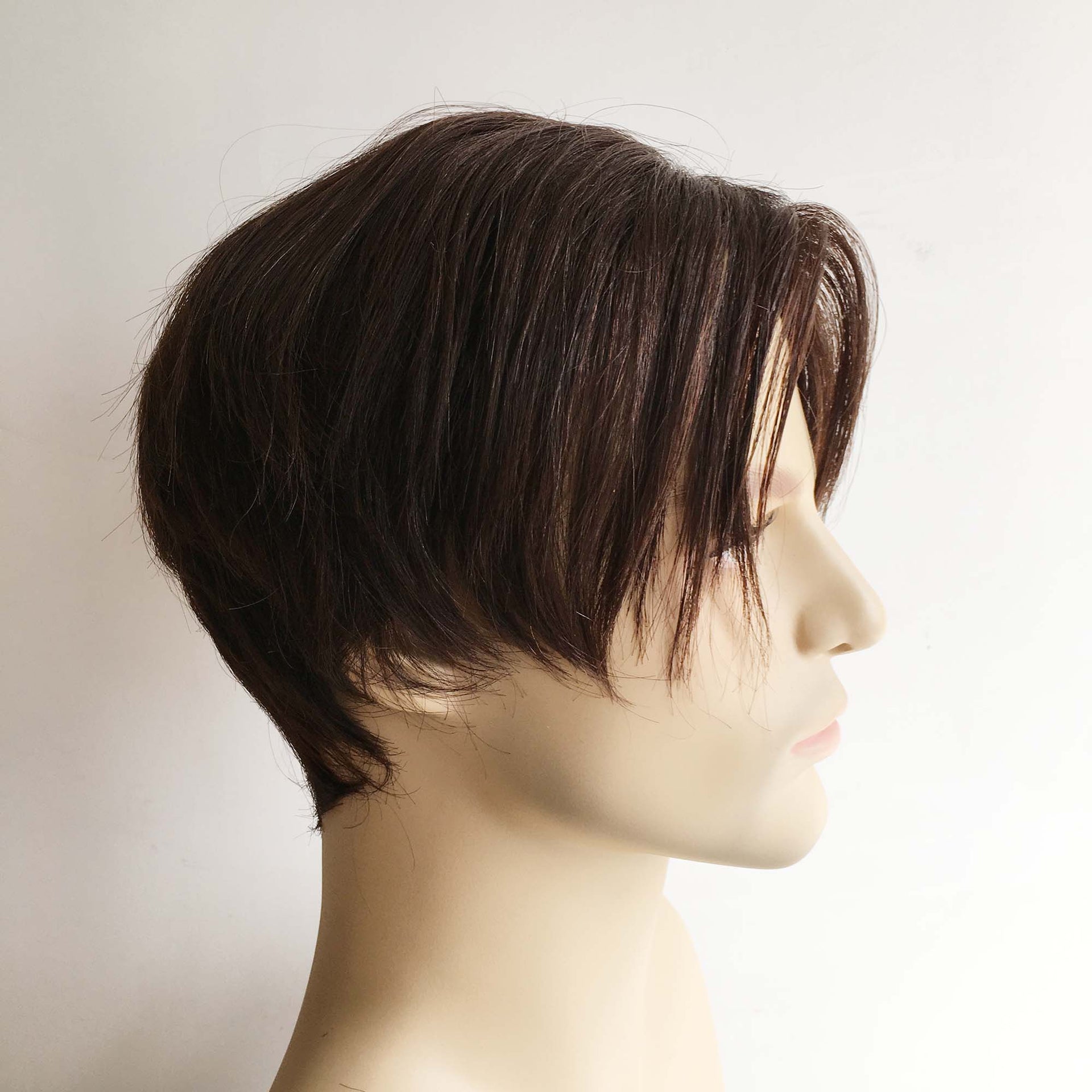 nevermindyrhead Men Dark Brown Real Human Hair Side Part Curtain Bangs Wig