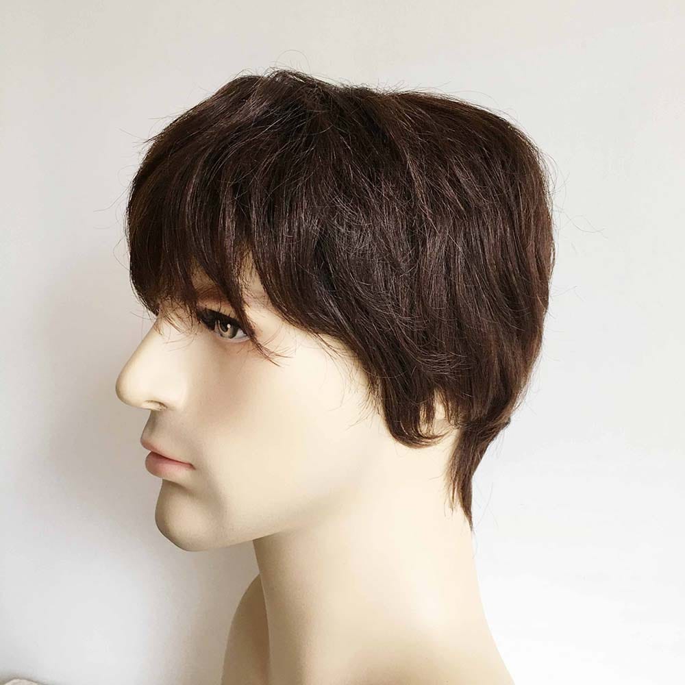nevermindyrhead Men Dark Brown Textured Fringe Bangs Short Real Human Hair Wig