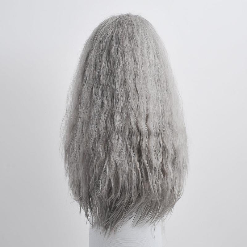 nevermindyrhead Men Gray Long Curly Wig & Beard Set Fluffy Wizard Fantasy Cosplay