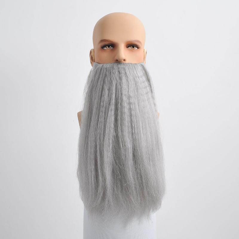 nevermindyrhead Men Gray Long Straight Wig & Beard Set Ideal For Hero Wizard Fantasy Cosplay