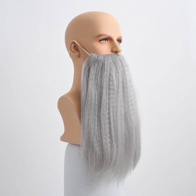 nevermindyrhead Men Gray Long Straight Wig & Beard Set Ideal For Hero Wizard Fantasy Cosplay