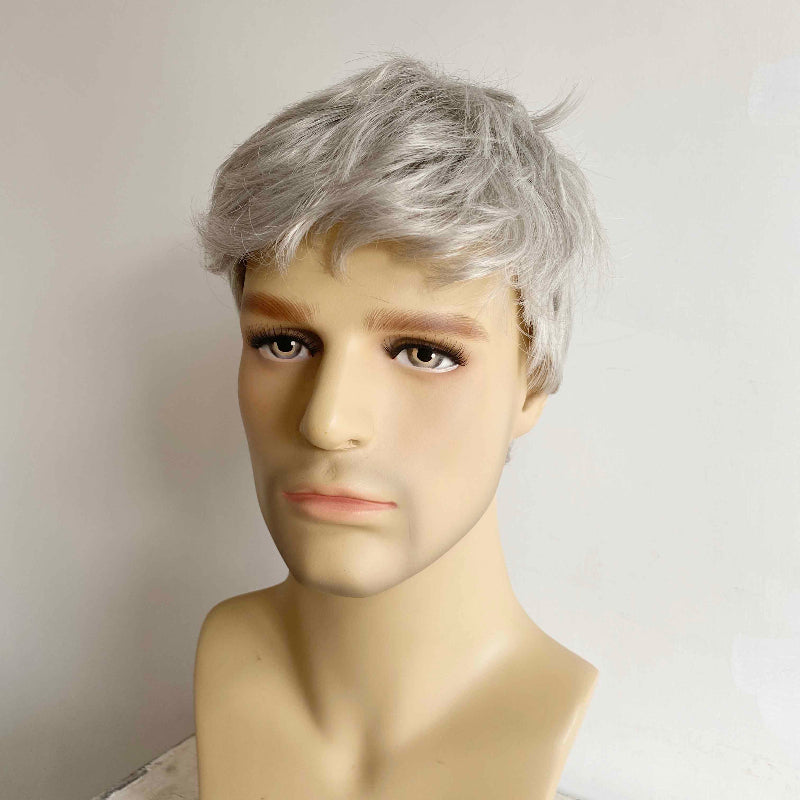 nevermindyrhead Men Gray Silver Wig With Bangs Short Straight Hair For Cosplay Costume Party