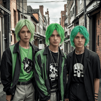 Men Green Short Straight Long Bangs Cosplay Anime Wig 3 Colors