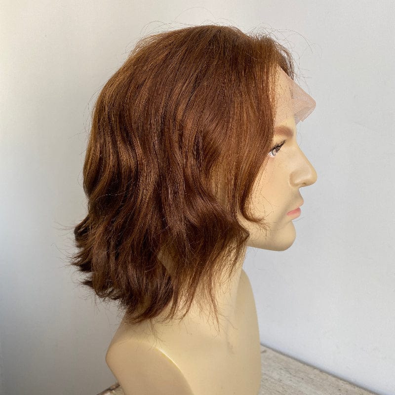 nevermindyrhead Men Human Hair Dark Brown Wig Short Curly Curtain Bangs Lace Front Middle Part