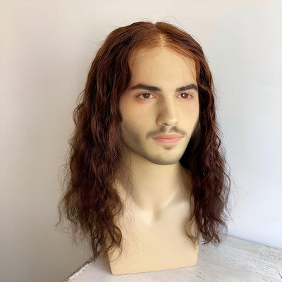 Men Human Hair Wig Dark Brown 13X6 Lace Front Curly Long Middle Part Cosplay Realistic