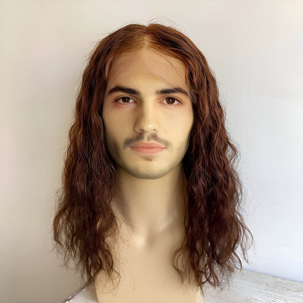 nevermindyrhead Men Human Hair Wig Dark Brown 13X6 Lace Front Curly Long Middle Part Cosplay Realistic Brown