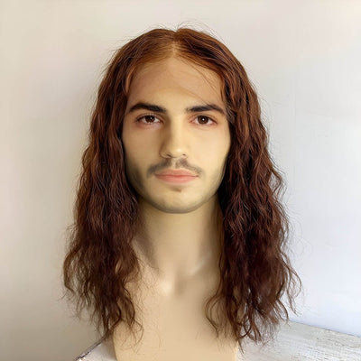 Men Human Hair Wig Dark Brown 13X6 Lace Front Curly Long Middle Part Cosplay Realistic