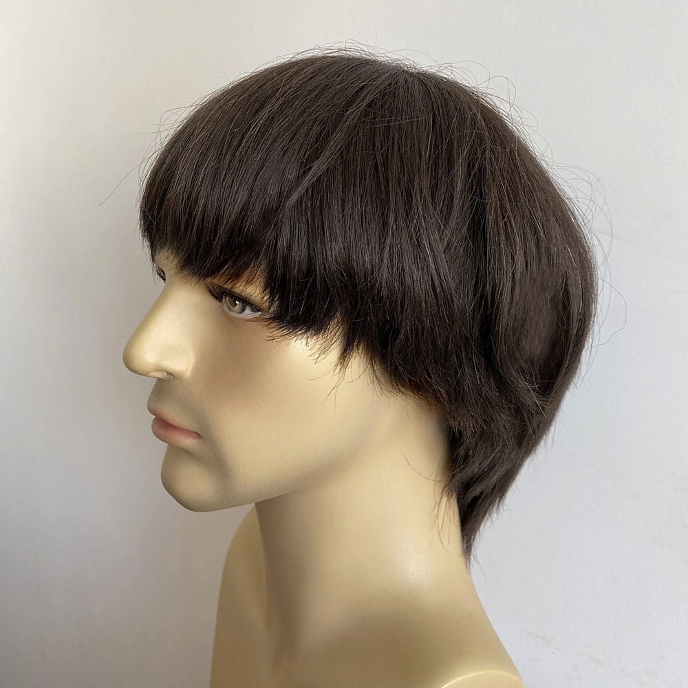 nevermindyrhead Men Human Hair Wig Dark Brown Short Straight Bangs 60s British Retro Music Cosplay Black