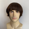 Men Human Hair Wig Dark Brown Short Straight Bangs 60s British Retro Music Cosplay
