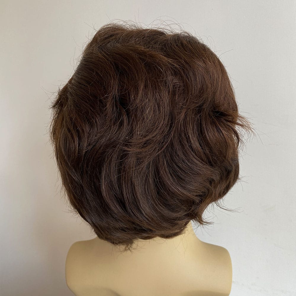 nevermindyrhead Men Human Hair Wig Dark Brown Short Straight Salt & Pepper Silver Gray Highlight