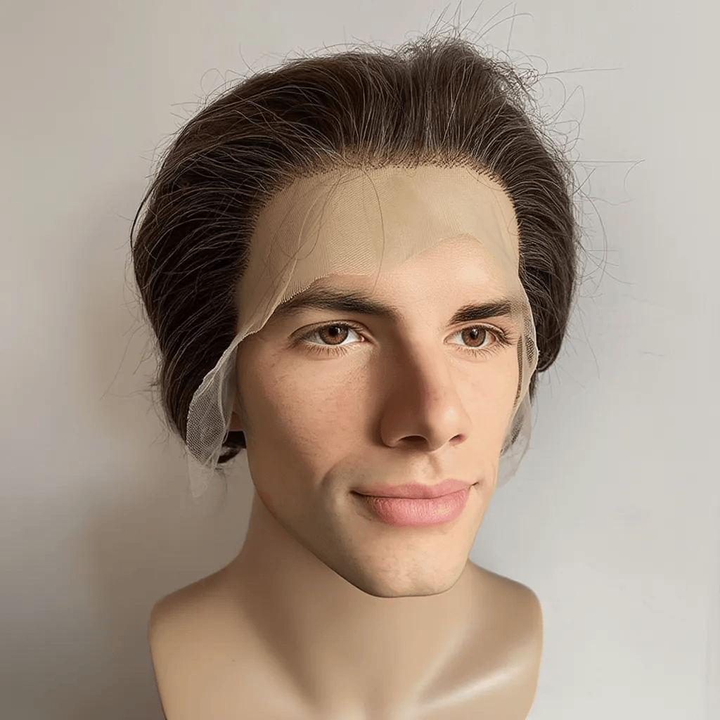 nevermindyrhead Men Human Hair Wig Dark Brown Short Straight Salt & Pepper Silver Gray Highlight