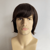 Men Human Hair Wig Dark Brown Short Straight Thick Bangs Cosplay 60s Retro Rock Mod Nostalgic Style