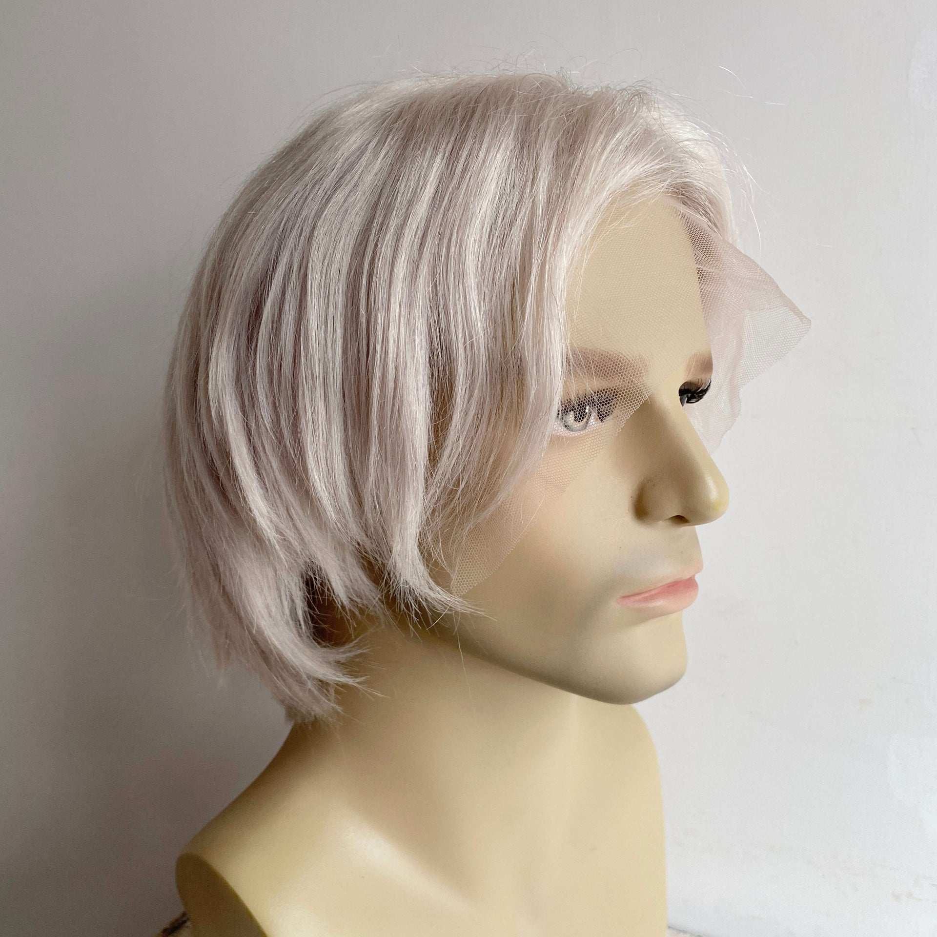 nevermindyrhead Men Human Hair Wig Silver Platinum Blonde Lace Front Short Straight For Costume Cosplay