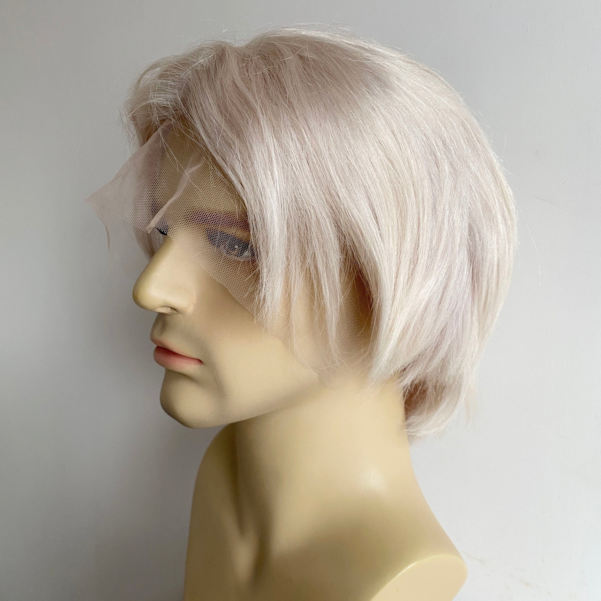 nevermindyrhead Men Human Hair Wig Silver Platinum Blonde Lace Front Short Straight For Costume Cosplay