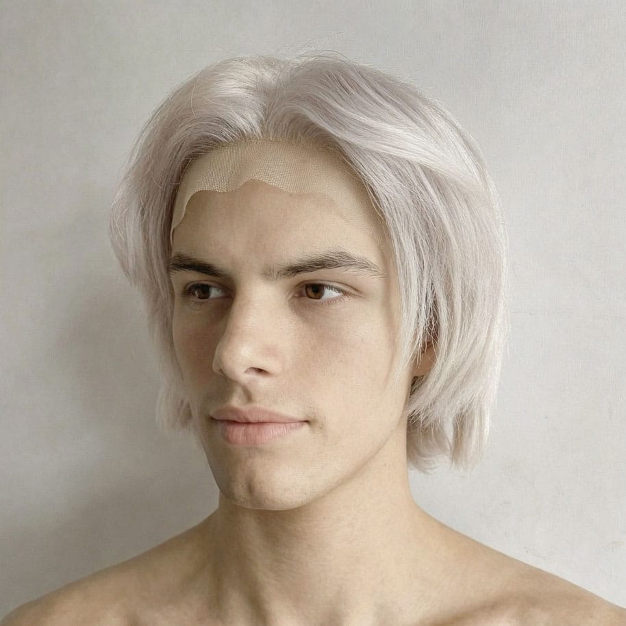 nevermindyrhead Men Human Hair Wig Silver Platinum Blonde Lace Front Short Straight For Costume Cosplay