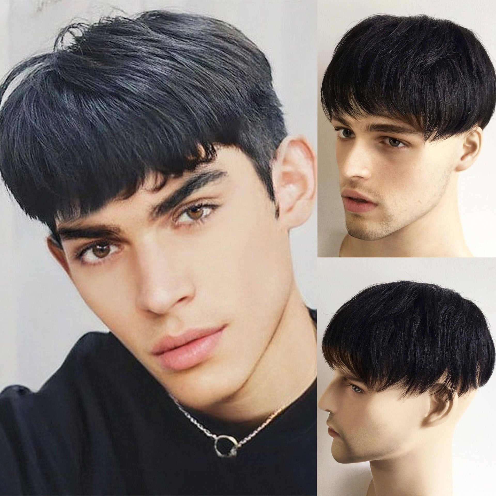 nevermindyrhead Men Natural Black Real Human Hair Short Straight Fringe Bangs Clip In Topper Toupee