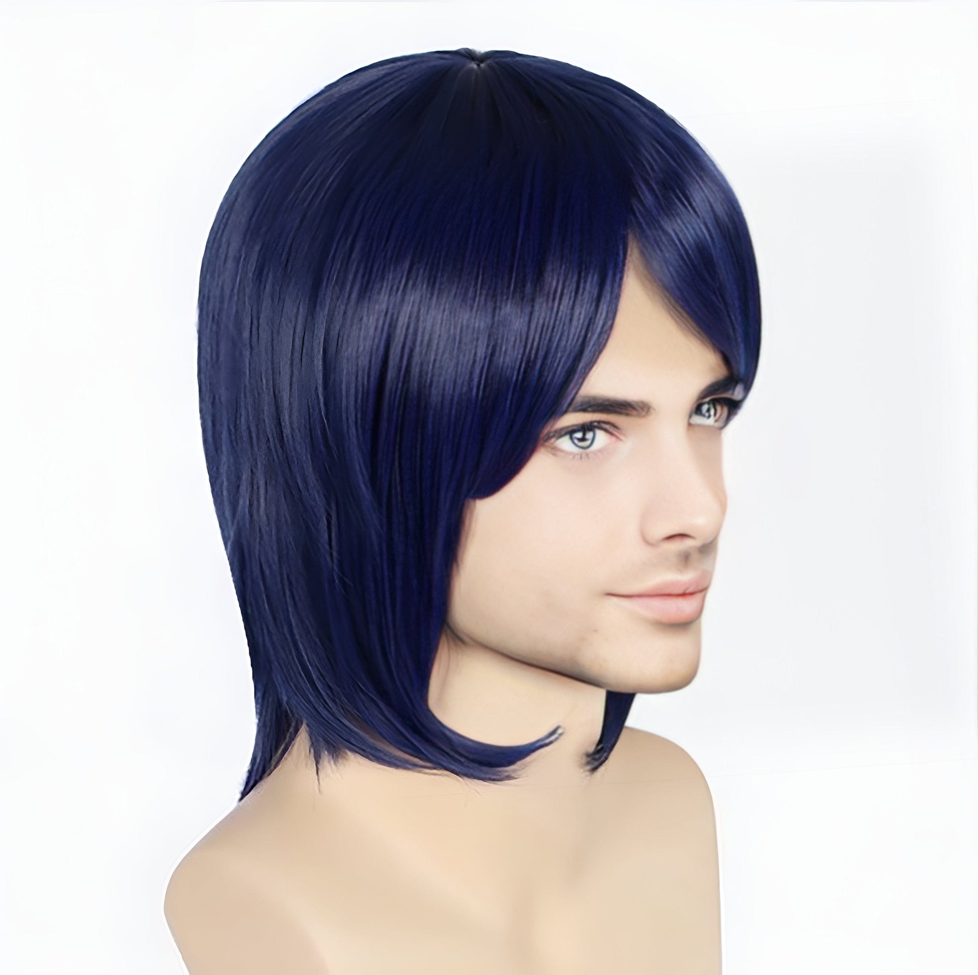 nevermindyrhead Men Navy Dark Blue Medium Length Straight Side Swept Long Bangs Cosplay Wig