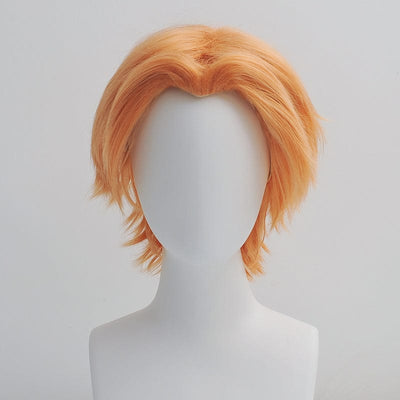 Men Orange Anime Cosplay Wig Short Straight Hair Middle Part Long Curtain Bangs