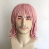 Men Pink Cosplay Wig With Bangs Short Straight Hair Layers Choppy Cutting