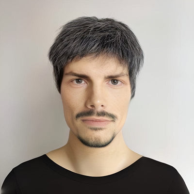 Men Silver Gray Human Hair Wig Salt And Pepper Grey Short Straight Very Short Bangs