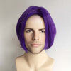 Men Unisex Purple Short Straight Long Curtain Bangs Middle Part Anime Cosplay Wig