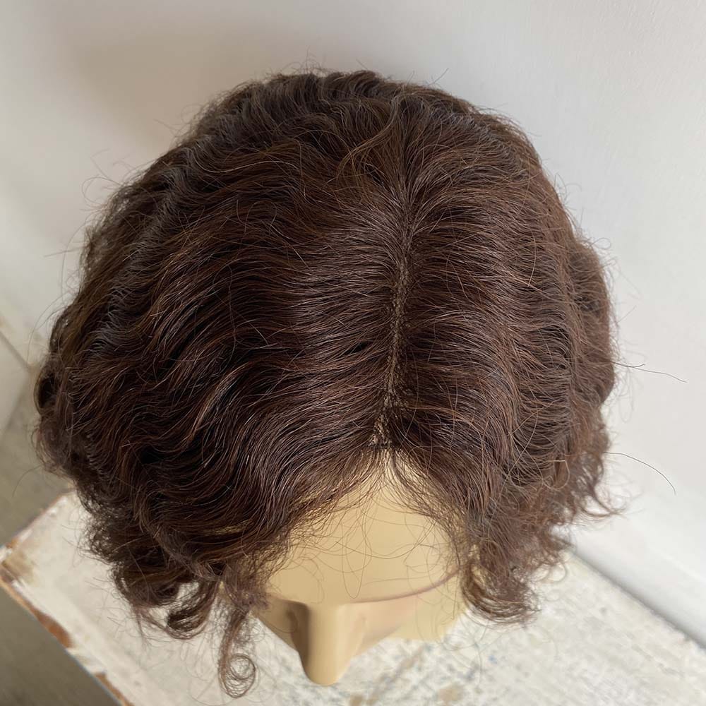 nevermindyrhead Mens Human Hair Wigs Dark Brown Short Bob Curly Male Curtain Bangs Natural Looking