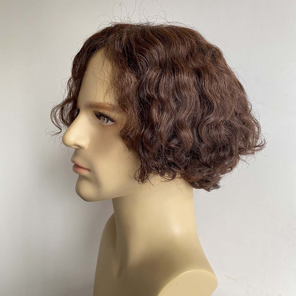 nevermindyrhead Mens Human Hair Wigs Dark Brown Short Bob Curly Male Curtain Bangs Natural Looking