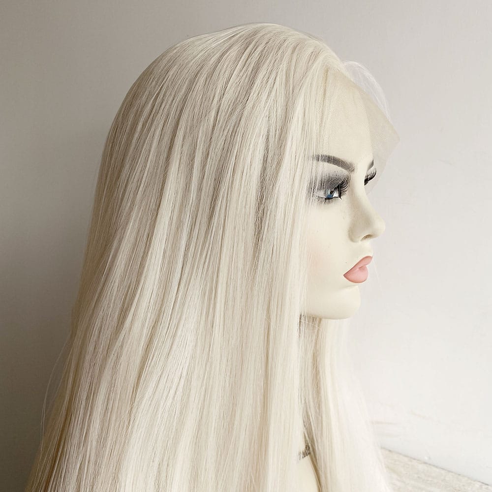 nevermindyrhead Platinum Blonde Lace Front Wig For Women Widows Peak Hairline Long Straight