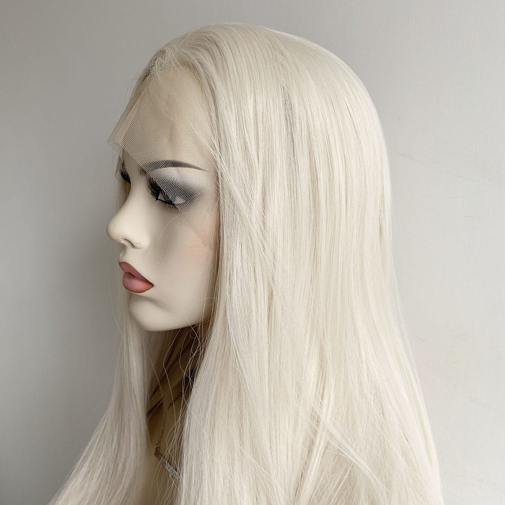 nevermindyrhead Platinum Blonde Lace Front Wig For Women Widows Peak Hairline Long Straight