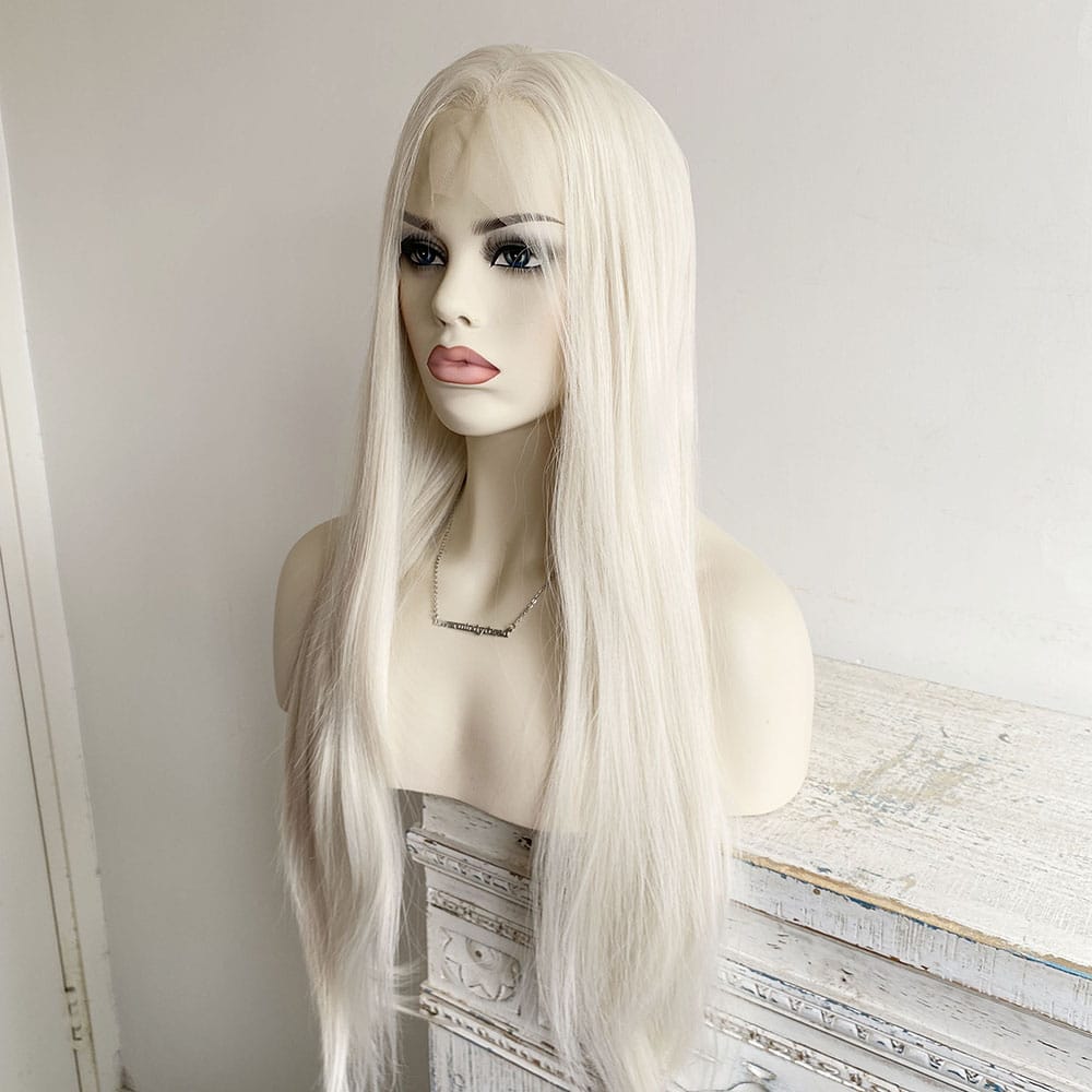 nevermindyrhead Platinum Blonde Lace Front Wig For Women Widows Peak Hairline Long Straight