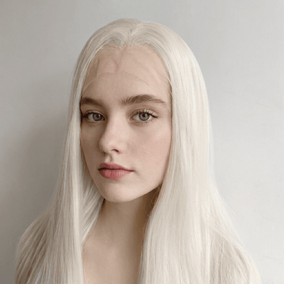 Platinum Blonde Lace Front Wig For Women Widows Peak Hairline Long Straight