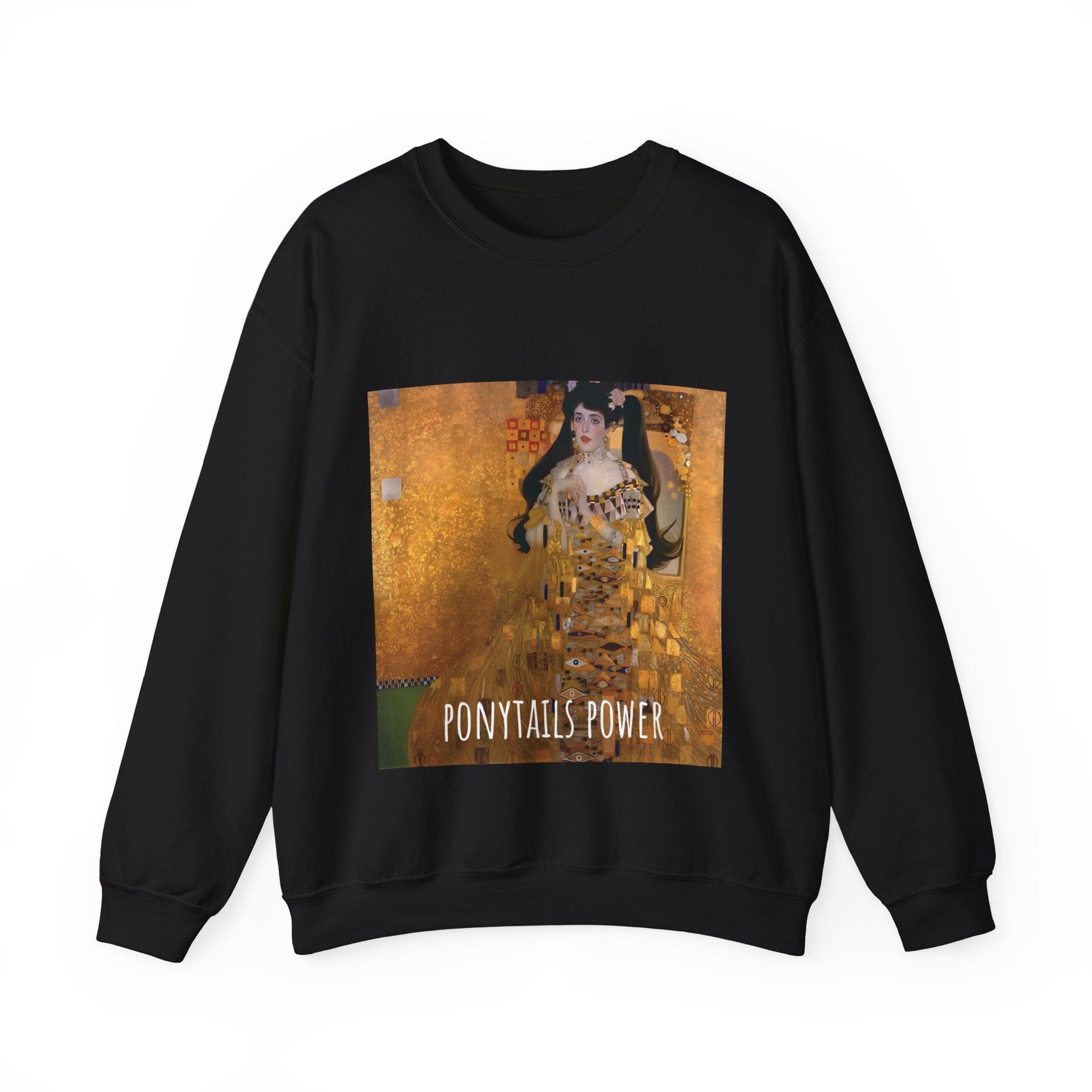 nevermindyrhead Portrait of Adele Bloch-Bauer Unisex Crewneck Sweatshirt, Gustav Klimt Painting Derivative with Ponytails, Famous Portrait Artwork Print Pullover S / Black