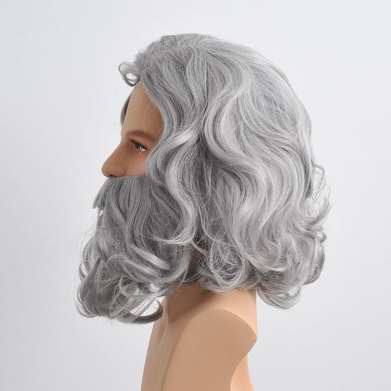 nevermindyrhead Santa Claus Beard And Wig Set Gray Old Man Wizard Costume Accessories For Christmas Party