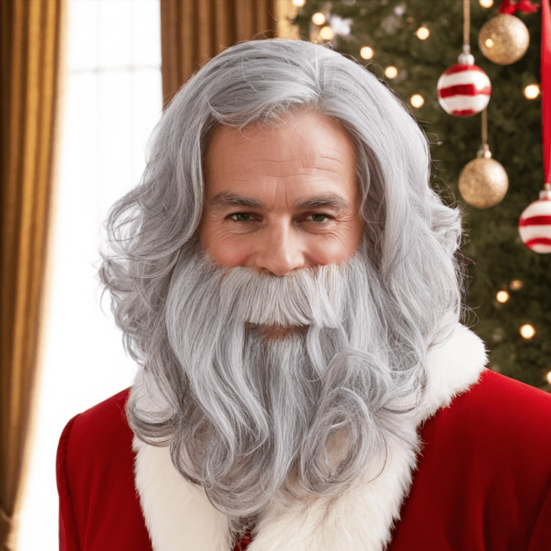 nevermindyrhead Santa Claus Beard And Wig Set Gray Old Man Wizard Costume Accessories For Christmas Party