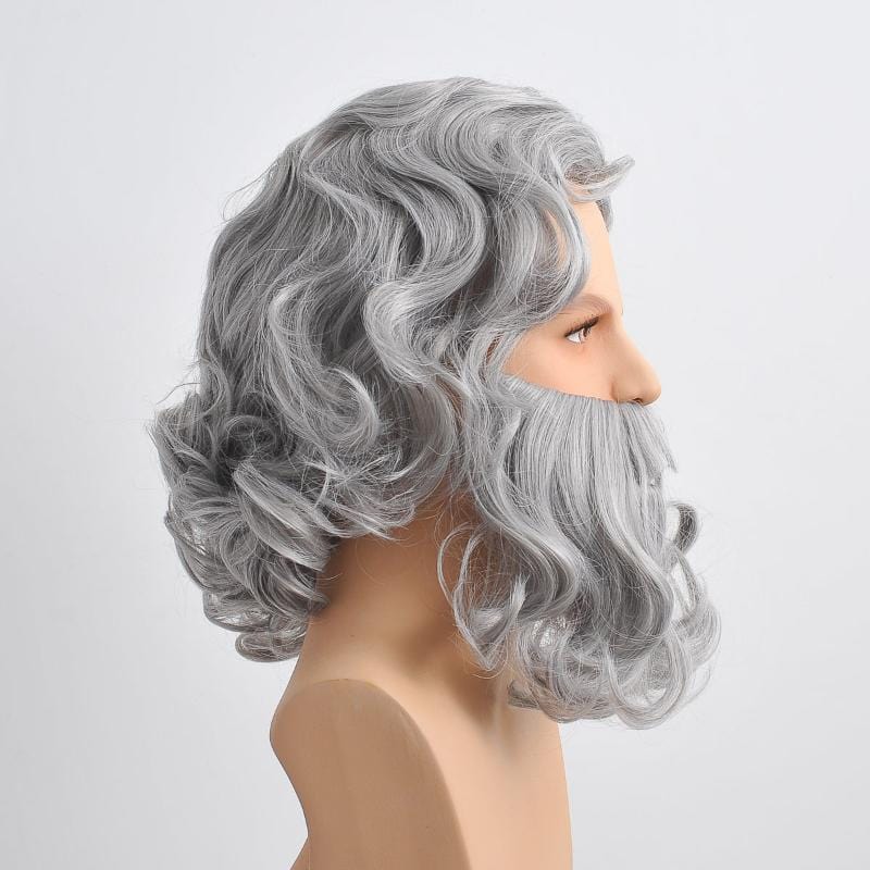 nevermindyrhead Santa Claus Beard And Wig Set Gray Old Man Wizard Costume Accessories For Christmas Party