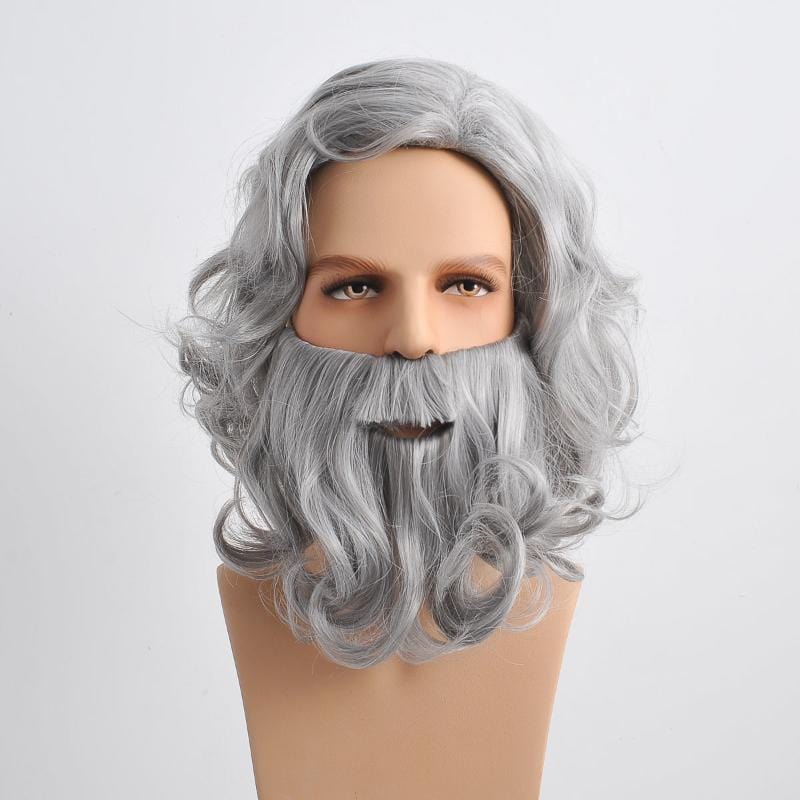 nevermindyrhead Santa Claus Beard And Wig Set Gray Old Man Wizard Costume Accessories For Christmas Party Gray