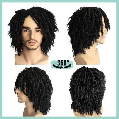 Short Dreadlocks Men Wig Afro Bob Crochet Twist Hair Synthetic Black Faux Locs Braids