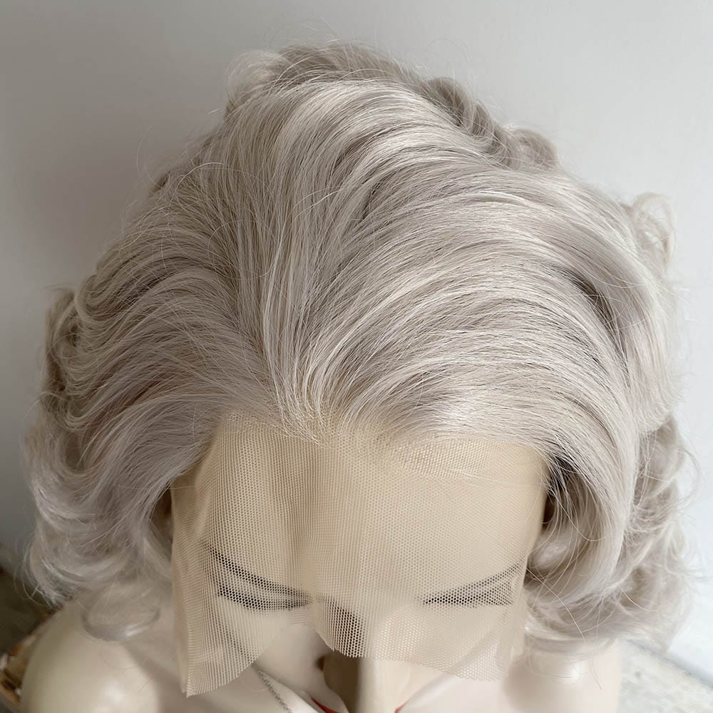 nevermindyrhead Silver Gray Hair Wig For Women Lace Front Short Curly Marilyn Style Widow's Peak