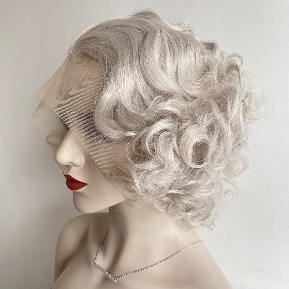 nevermindyrhead Silver Gray Hair Wig For Women Lace Front Short Curly Marilyn Style Widow's Peak