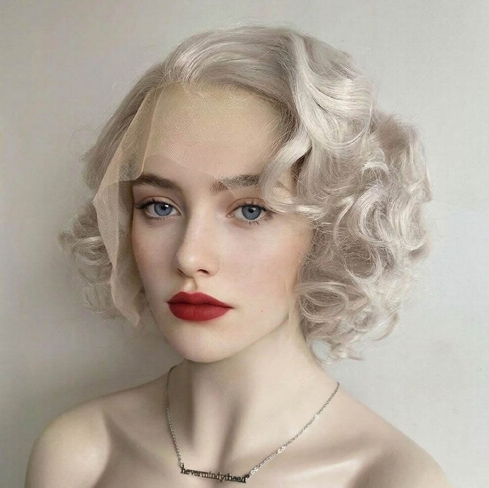 nevermindyrhead Silver Gray Hair Wig For Women Lace Front Short Curly Marilyn Style Widow's Peak