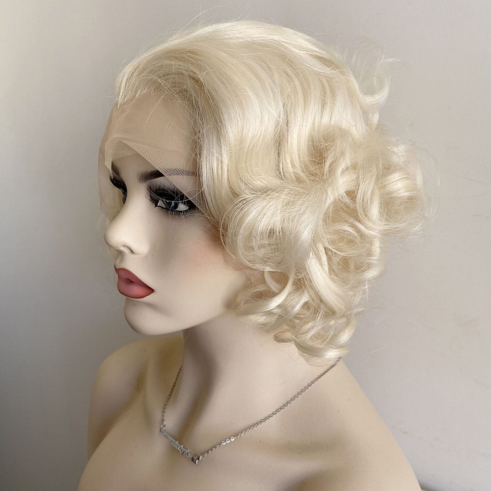 nevermindyrhead Silver Gray Hair Wig For Women Lace Front Short Curly Marilyn Style Widow's Peak Blonde