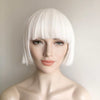 Snow White Short Bob Wig For Women Full Bangs Straight Hair Mushroom Head