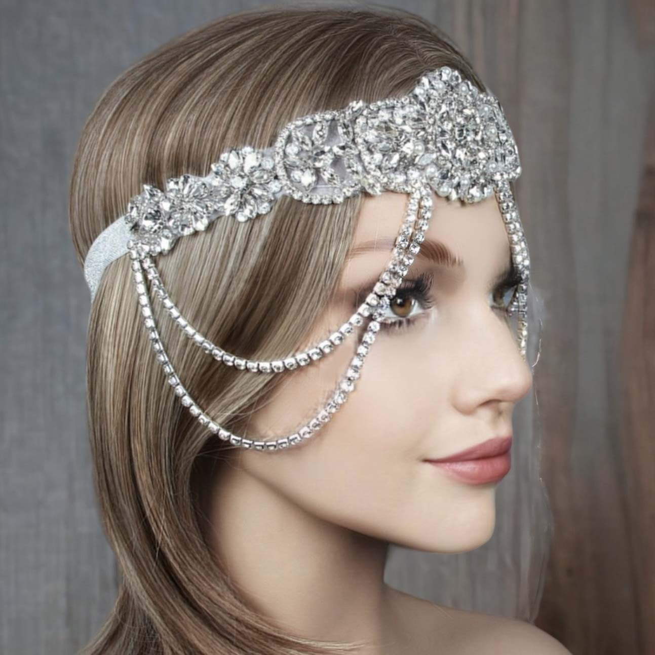 nevermindyrhead Wedding Headband Chain Head Jewelry Floral Hair Pieces Crystal Rhinestones Bling Chains Festival Halloween Costume Bridal Hair Accessories For Women Girls