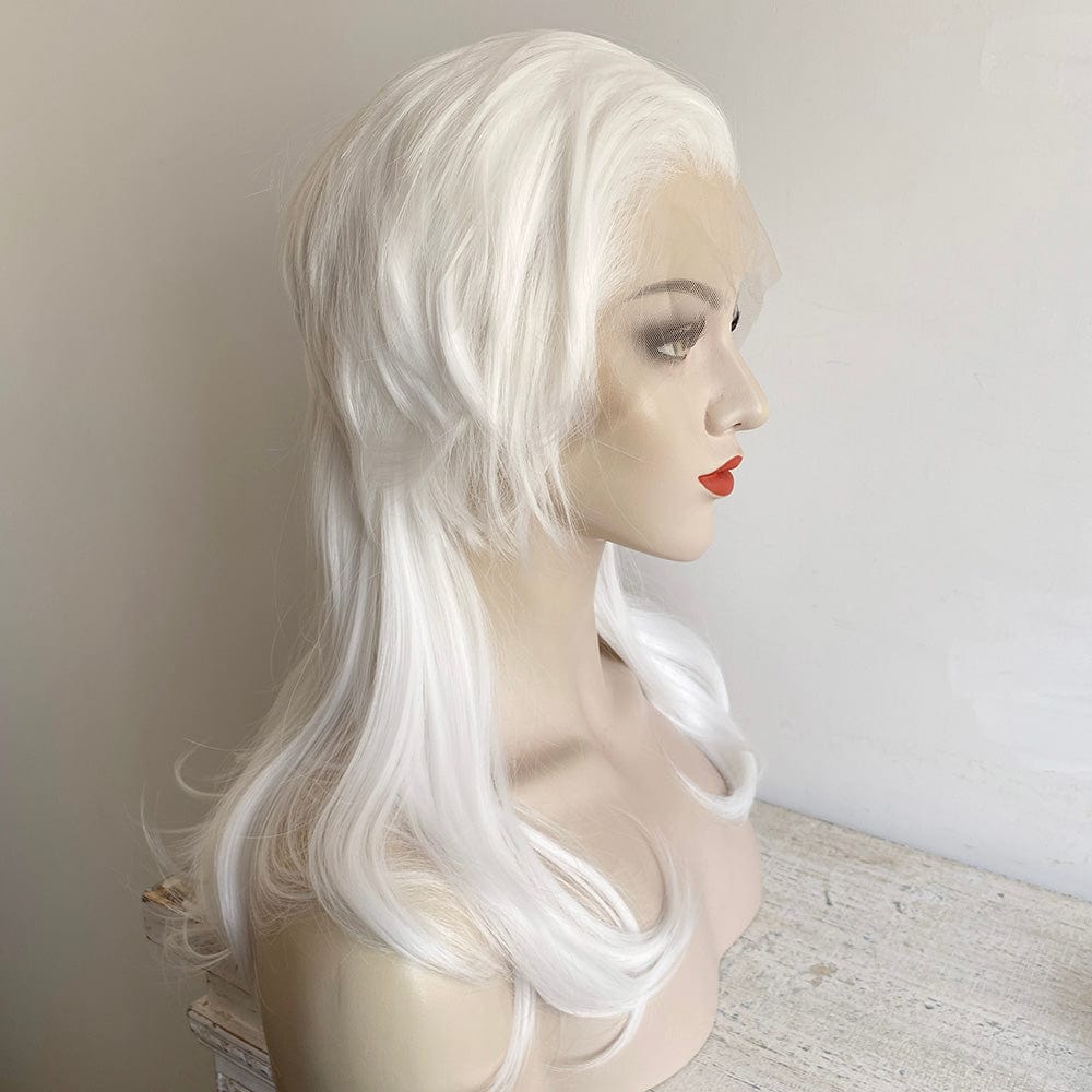 nevermindyrhead White Lace Front Cosplay Wig For Women Wolf Cut Long Straight Widows Peak Hairline Emo