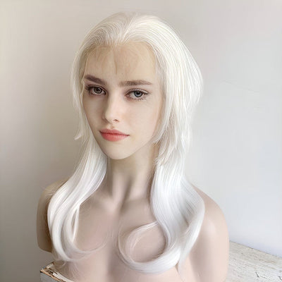 White Lace Front Cosplay Wig For Women Wolf Cut Long Straight Widows Peak Hairline Emo