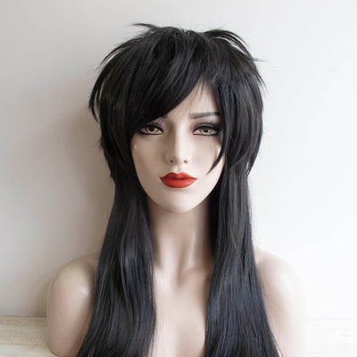 Wolf Cut Wig for women Black Long Straight Fringe Bangs Gothic Mullet