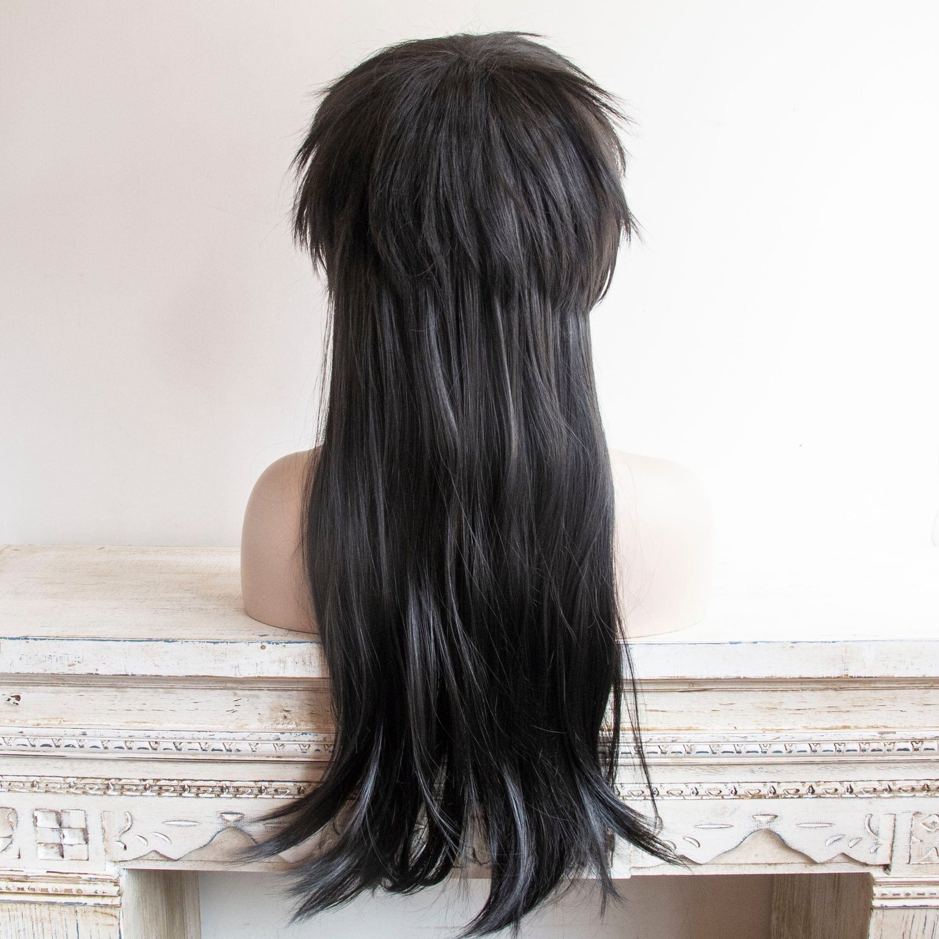 nevermindyrhead Wolf Cut Wig for women (Black Long Straight Fringe Bangs Gothic Mullet)