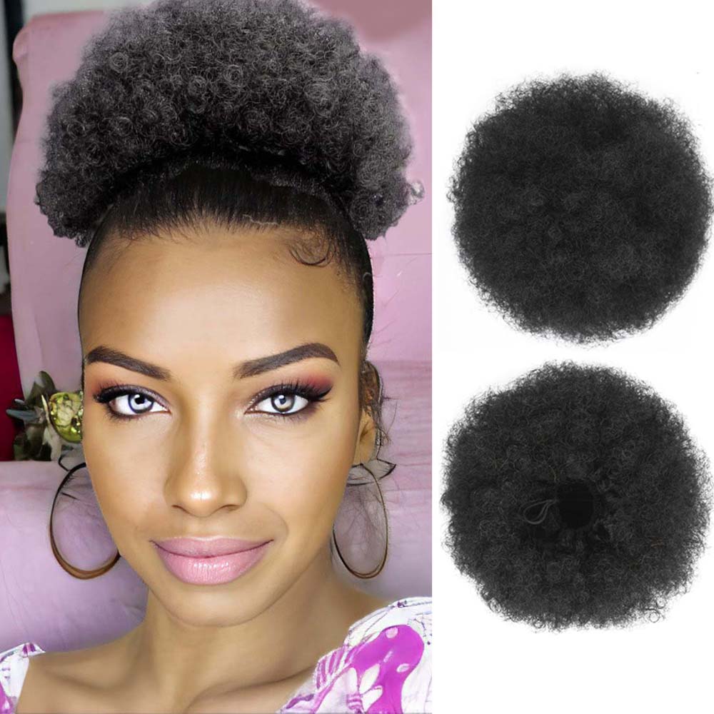 nevermindyrhead Women Afro Puff Drawstring Ponytail Bun Synthetic Kinky Hair Extension 1B#